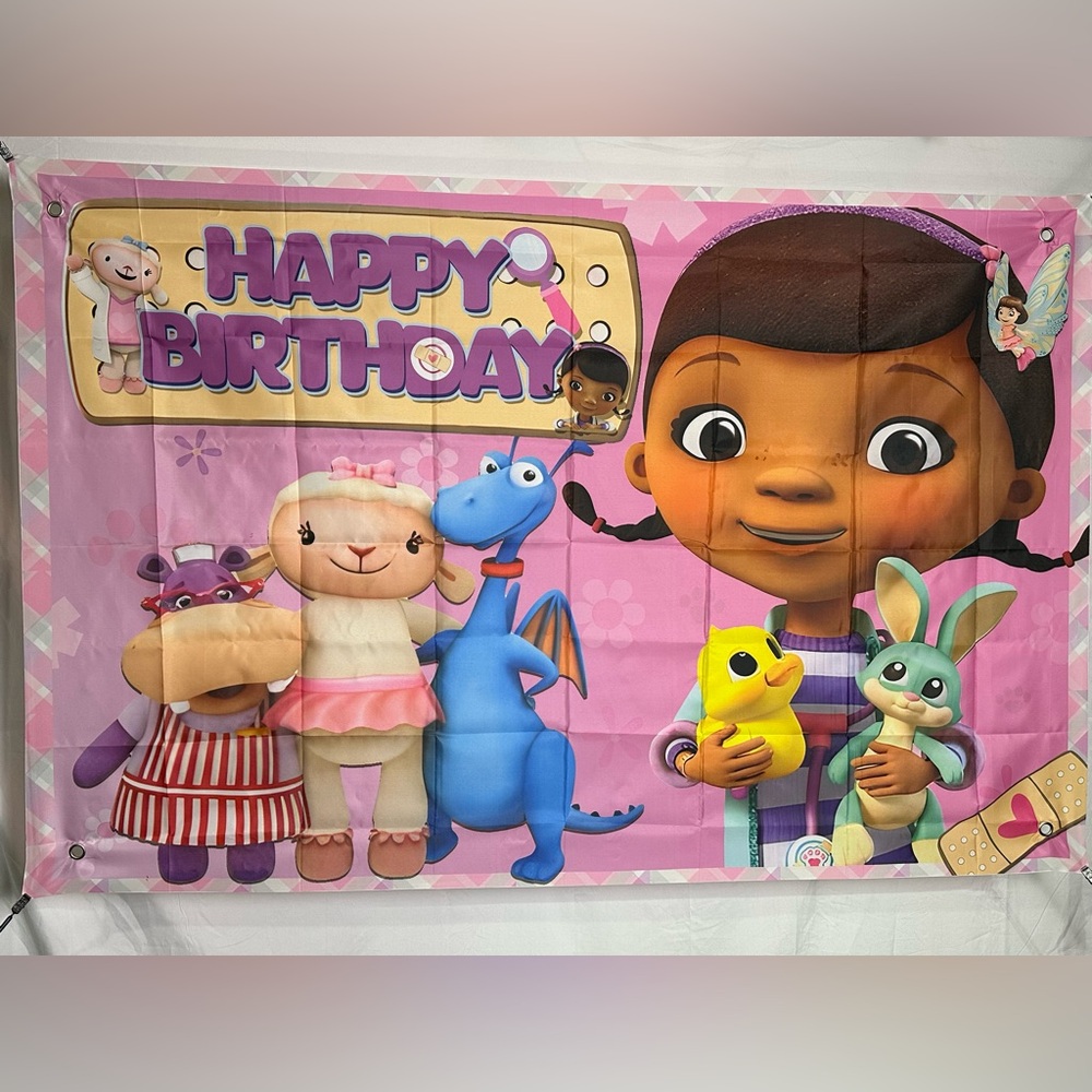 Doc McStuffins Happy Birthday Backdrop Banner 5x3Ft. (Polyester)
